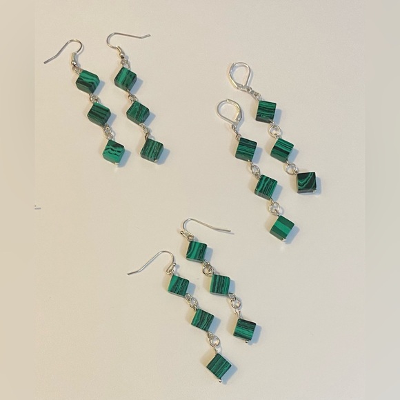 NEW Malachite cube crystal gemstone earrings (3 pairs) - Picture 2 of 3